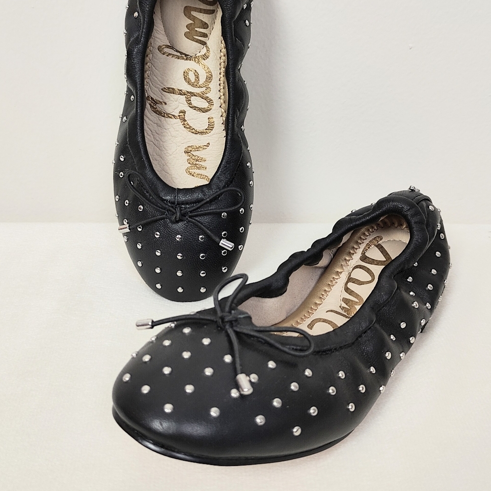 Sam Edelman Girls Fiona Black Leather Ballet Flats Size 13 Stud Slip-on Shoes